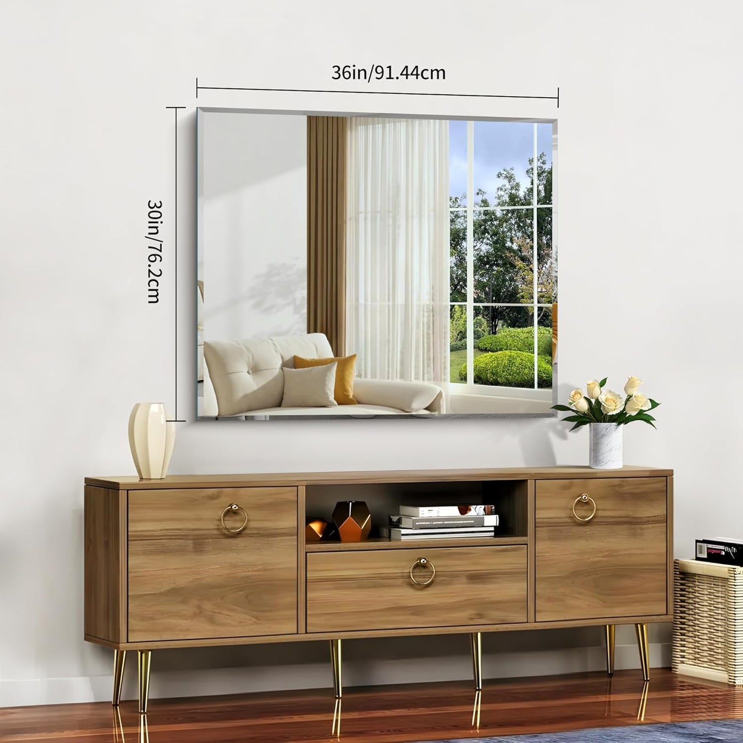 Beveled Mirror, 30x36 Inch Bathroom Mirrors for Wall Unframed, Upgraded Shatterproof Frameless Vanity Mirror Over Sink with Beveled Edge for Bathroom, Bedroom, Living Room and Entryway