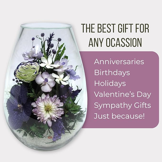 Fiora Flower Elegant Orchid Arrangement in Glass Vase | Preserved Real Orchids Lasting 5 Years | Ideal for Home Decor or Romantic Gift