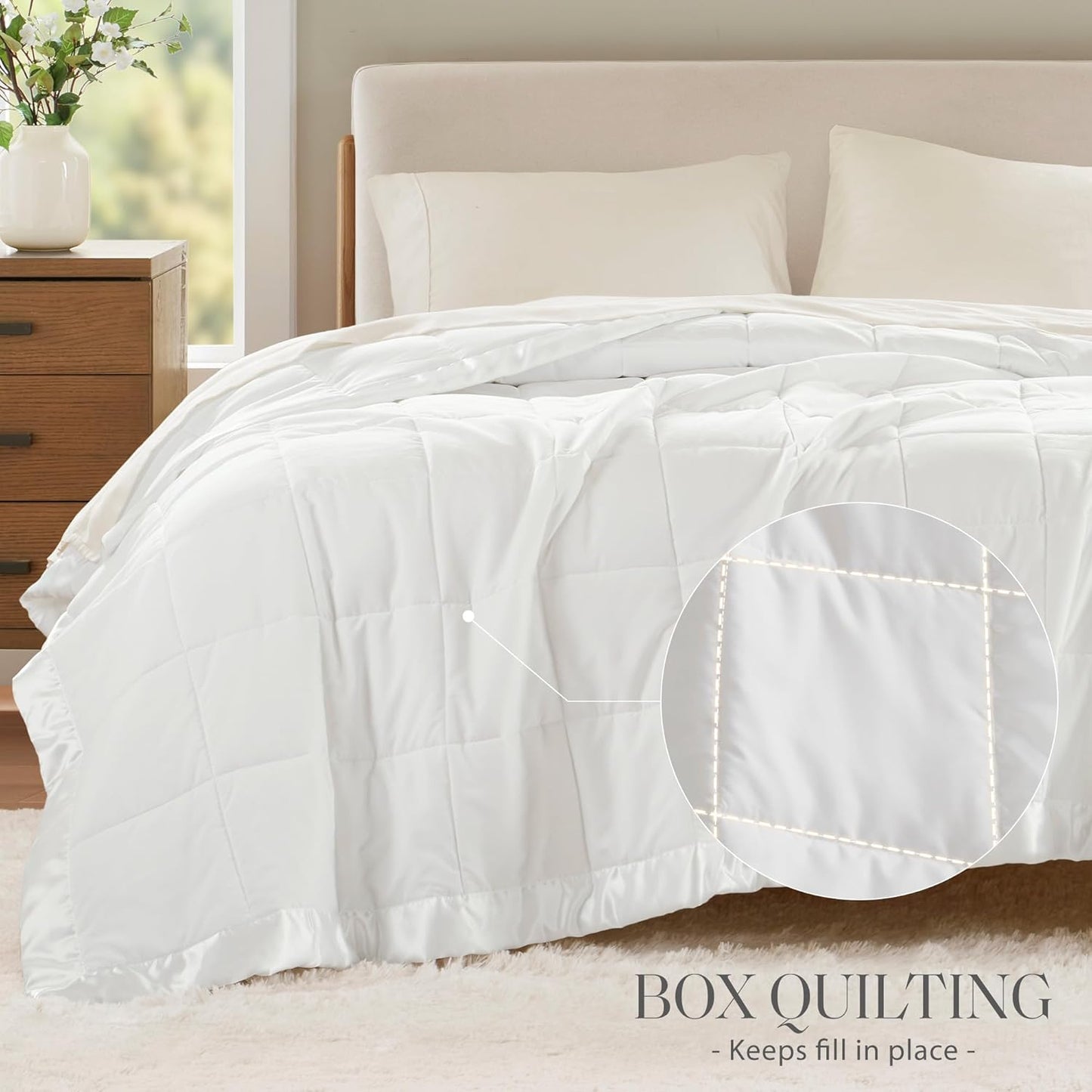 Madison Park Windom Down Alternative Blanket, Premium 3M Scotchgard Moisture Wicking Treatment, Lightweight and Soft Bed Cover For All Season, Satin Trim, White Twin