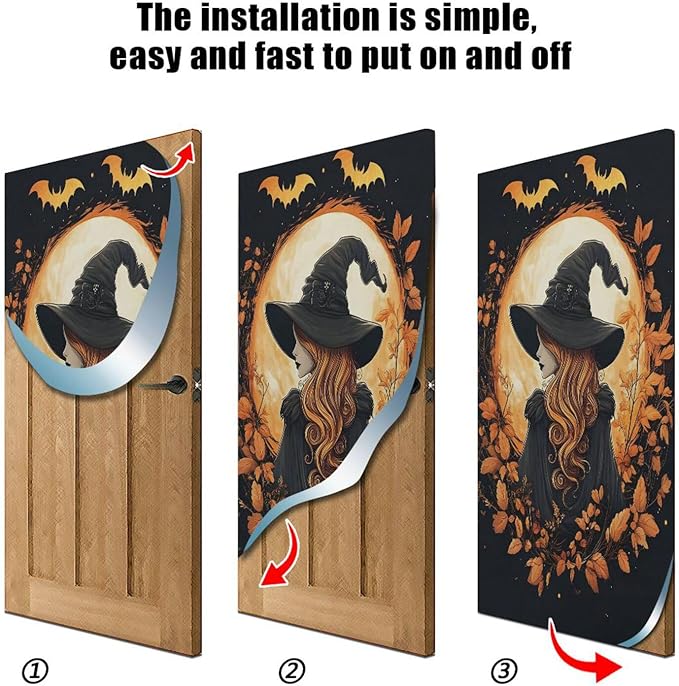 senya Halloween Door Cover Autumn Witch Halloween Banner Decoration 79 * 35 inch for Front Doors Wall Party Decor
