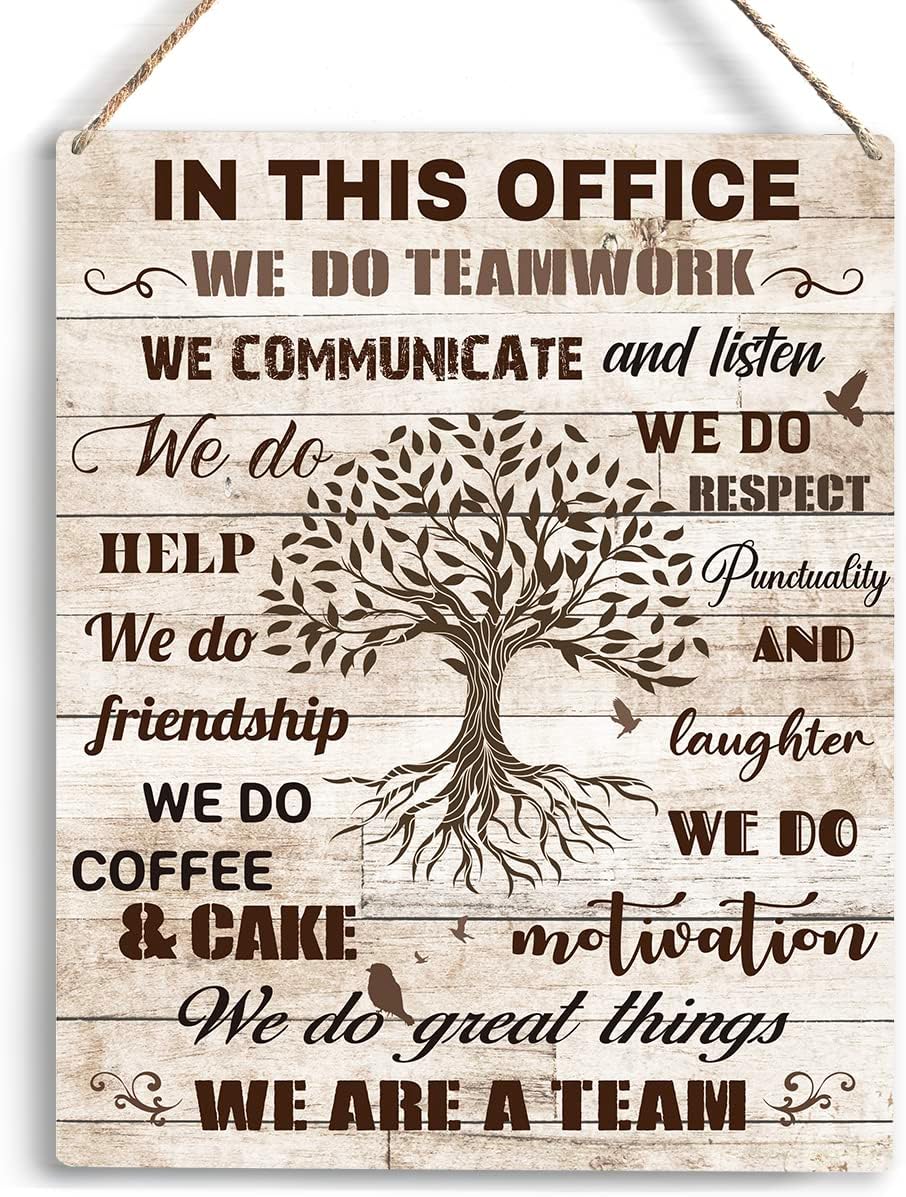 In This Office We Are A Team Inspirational Teamwork Wall Art Artwork for Office Birthday Christmas Gifts for Women Men Kids Wall Decor Framed Wooden Hanging Sign 10x8 Inch.