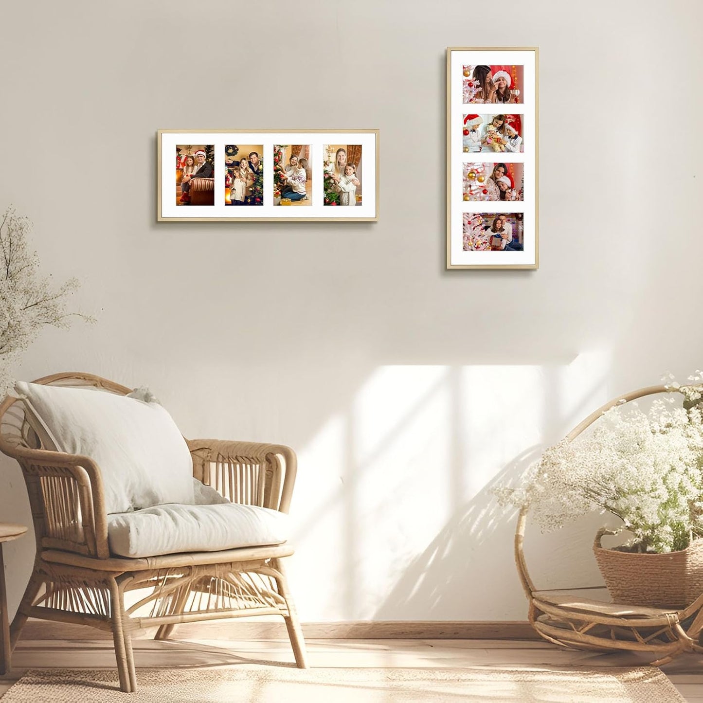 Frametory - 8x20 Aluminum Collage Picture Frame - Display 4x6 Pictures with 4 Openings Mat - Real Glass Front - Horizontal/Vertical Wall Mount - Gold 1 Pack