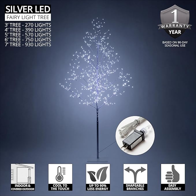 5 Ft Silver Fairy Light Tree Home Décor Fairy Tree, 570 Cool White LED Lights
