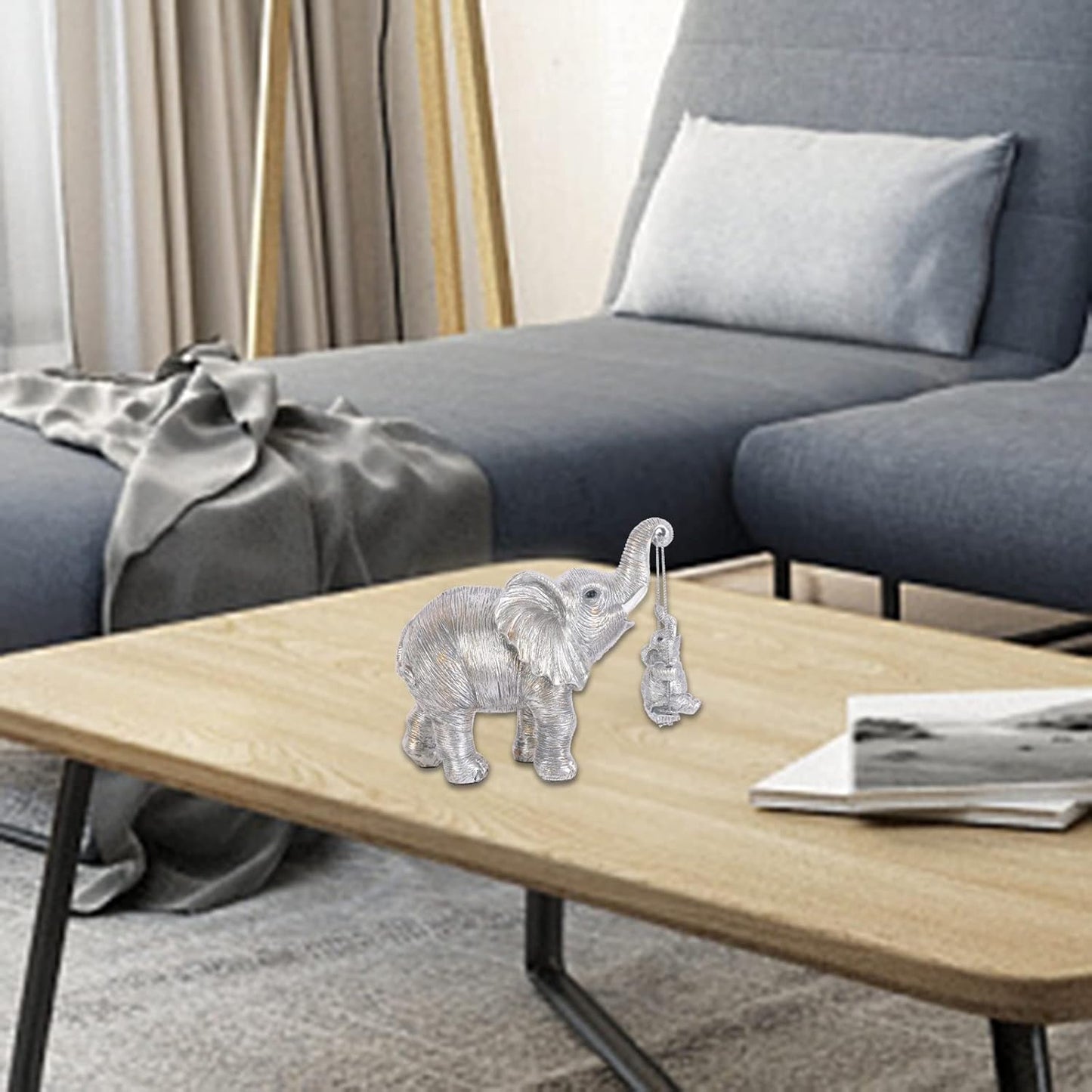 Cute Elephant Statue Silver Elephant Animal Accents Brings Good Luck, Health, Strength Decorations for Home, Shelf, Living Room
