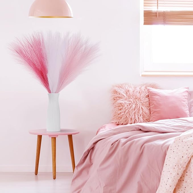 30 Pcs Pink White Pampas Grass Decor: 21.7" Fluffy Faux Small Pampas Grass Artificial Flower Vase Filler for Home Wedding Living Room Wall Party Decoration