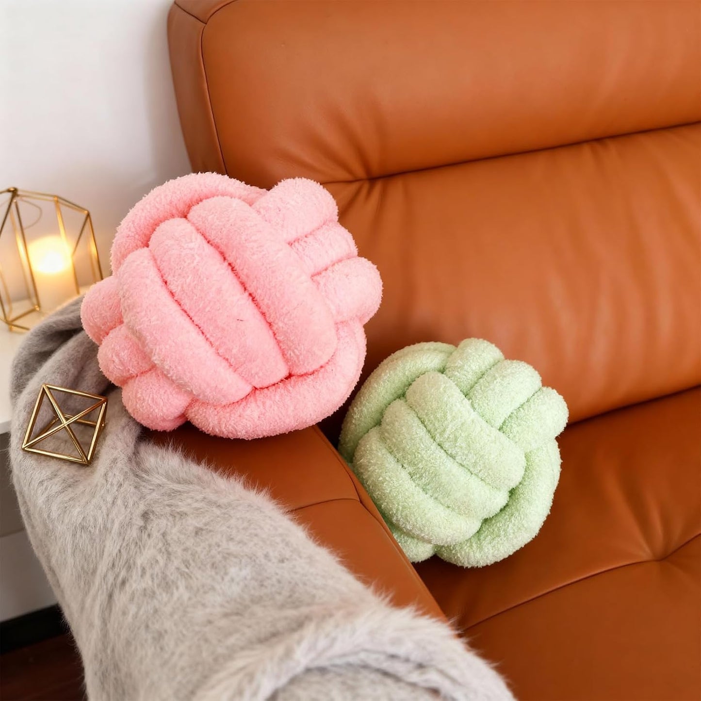 Knot Pillow Ball Plush - Decorative Throw Pillows for Bed Relieve Stress, Round Knot Cushion for Sofa Decor Pet Toy, Pink 8 inch