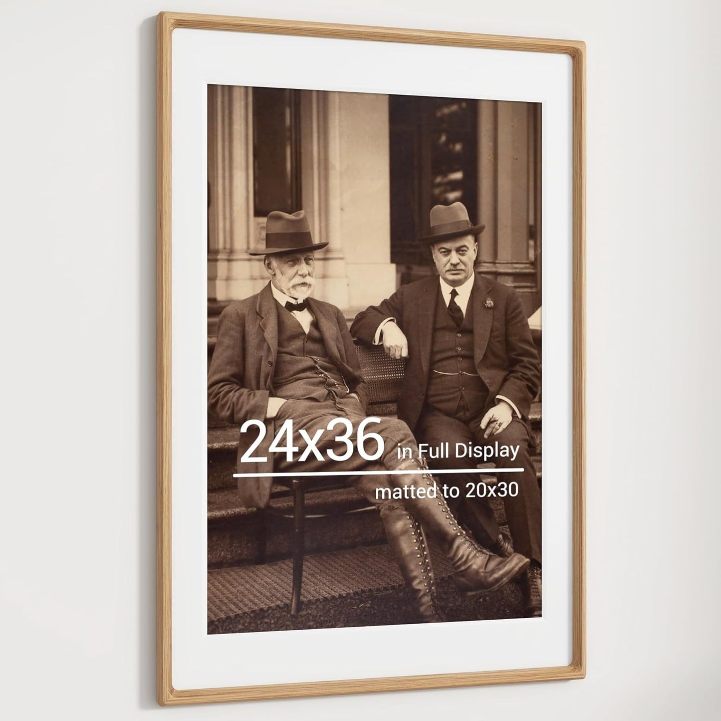 Heimlove 24x36 Picture Frames Natural Oak,Original Wood Hand Make Crafted Poster Frame with Mat to 20x30 Graduation Picture Display,Family Picture,Wedding Picture,Photo,Document Wall Decoration