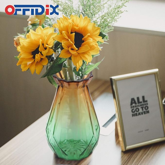 OFFIDIX Glass Vase Gradient Multicolor with Geometric Faceted Design Floral Vase for Home, Business, Events or Weddings