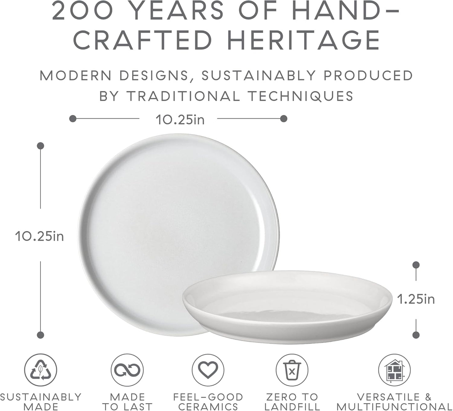 Denby - Elements Stone White Coupe Dinner Plates Set of 6 - Dishwasher Microwave Oven Safe - Scratch Chip Resistant - Large Ceramic Stoneware Dinnerware Plates Set