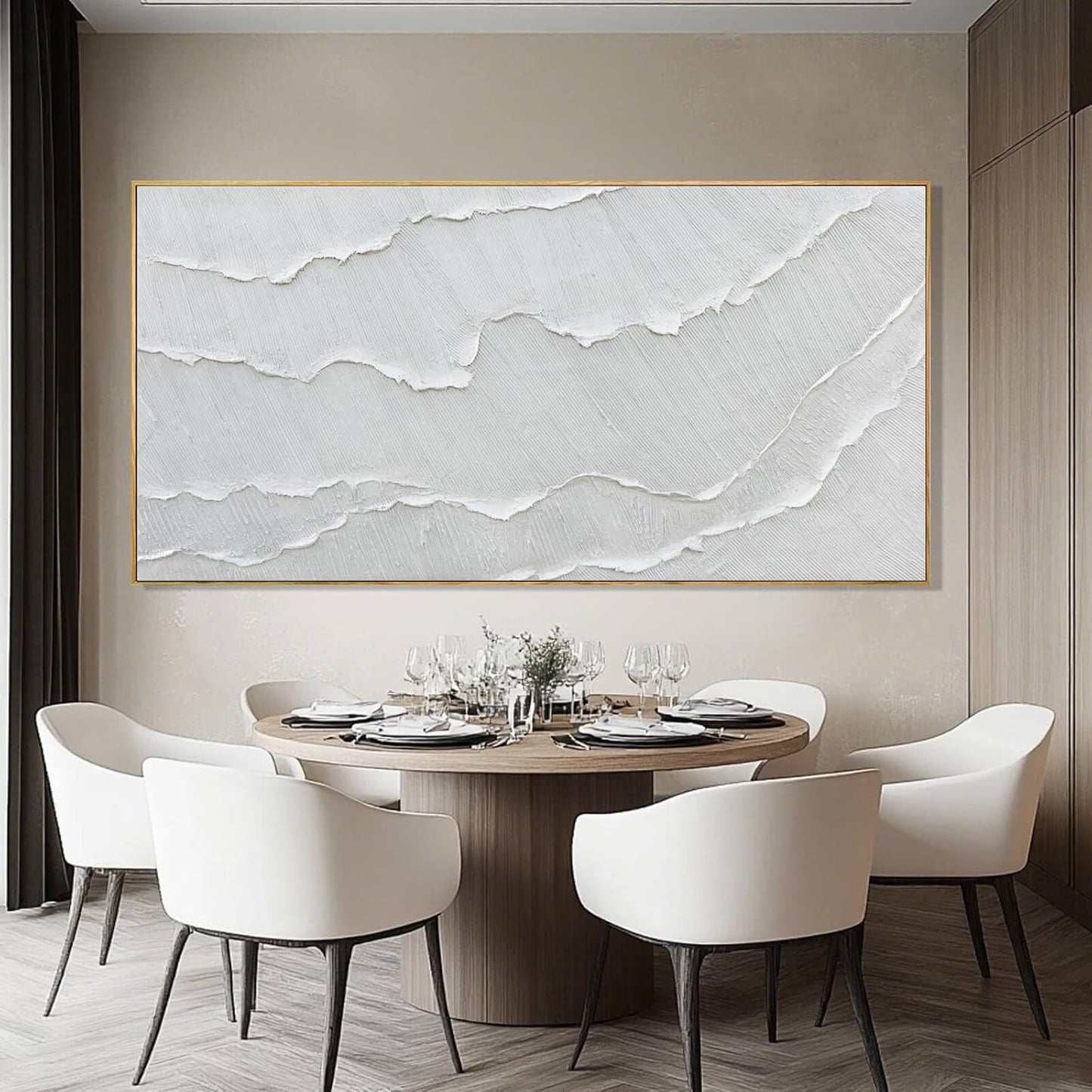 Contemporary Gray-White Abstract Flat printing Wall Art with Frame Large Canvas Ocean waves Painting for Living Room Bedroom Above Couch Decor 29"x58"