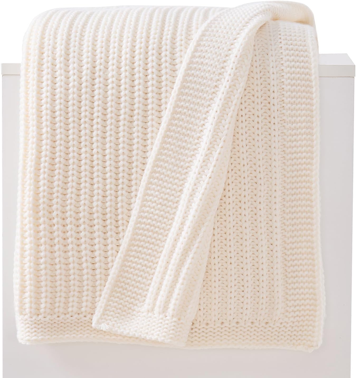 Chunky Knit White Throw Blanket for Couch Soft Cozy Thick Cable Knitted Throw Blankets for Sofa Bed Cute Decorative Christmas Throw Blanket for Living Room,50"x 60",Cream White