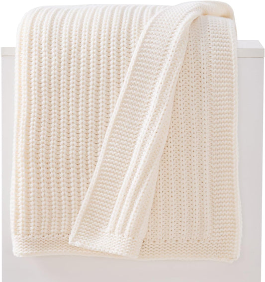 Chunky Knit White Throw Blanket for Couch Soft Cozy Thick Cable Knitted Throw Blankets for Sofa Bed Cute Decorative Christmas Throw Blanket for Living Room,50"x 60",Cream White