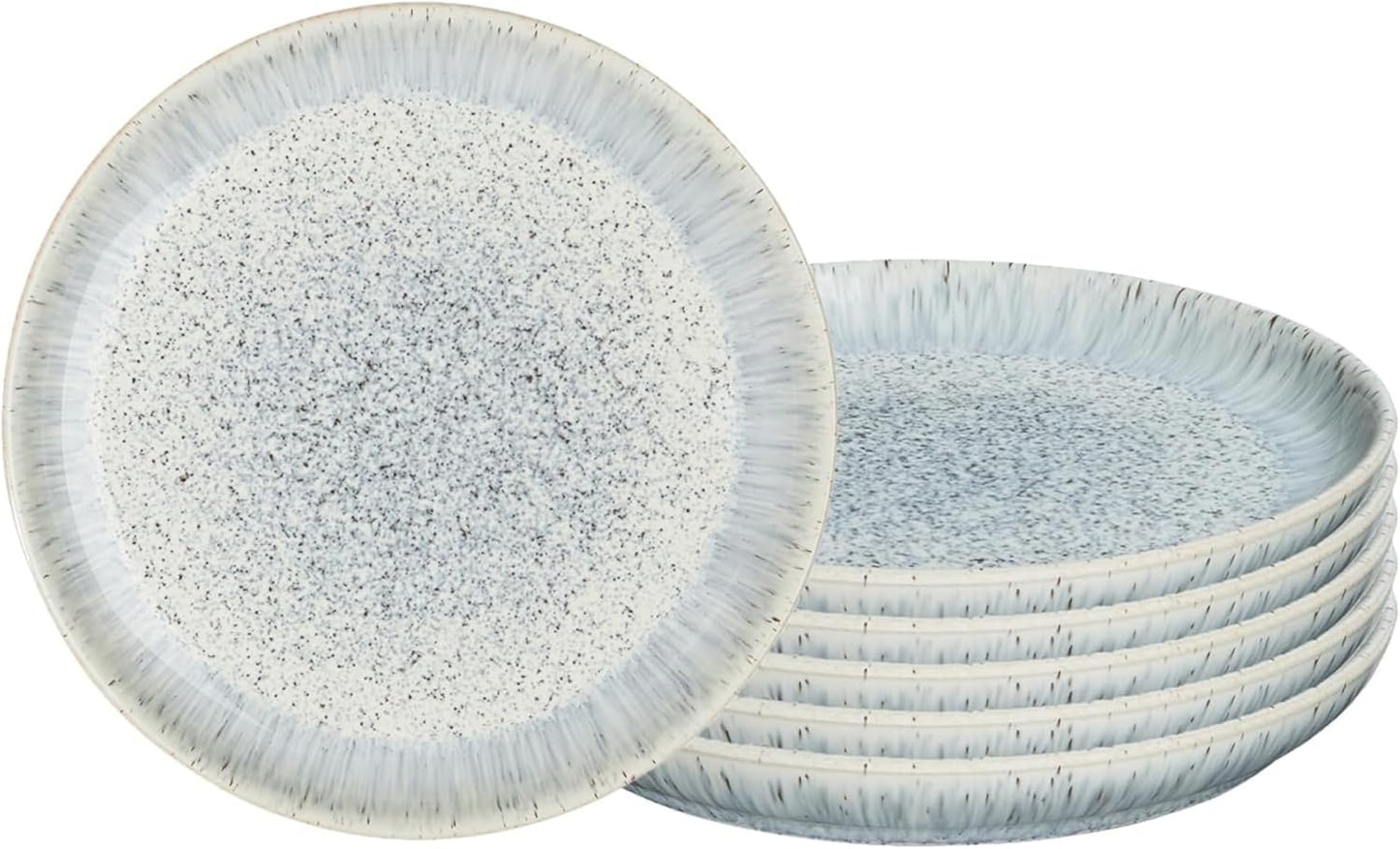 Denby - Halo Speckle Dinner Plates Set of 6-10.25 Inch Dishwasher Microwave Oven Safe - Scratch Chip Resistant - Grey, Neutral, Blue Large Ceramic Stoneware Dinnerware Plates Set