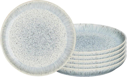 Denby - Halo Speckle Dinner Plates Set of 6-10.25 Inch Dishwasher Microwave Oven Safe - Scratch Chip Resistant - Grey, Neutral, Blue Large Ceramic Stoneware Dinnerware Plates Set