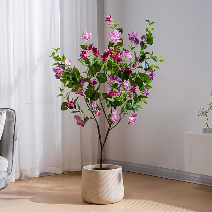 4FT Artificial Bougainvillea Tree Artificial Tree Tall Potted Fake Bougainvillea Trees for Outdoor Indoor Lifelike Potted Faux Plants with Wood Trunk and Flowers Office Wedding Home Decor