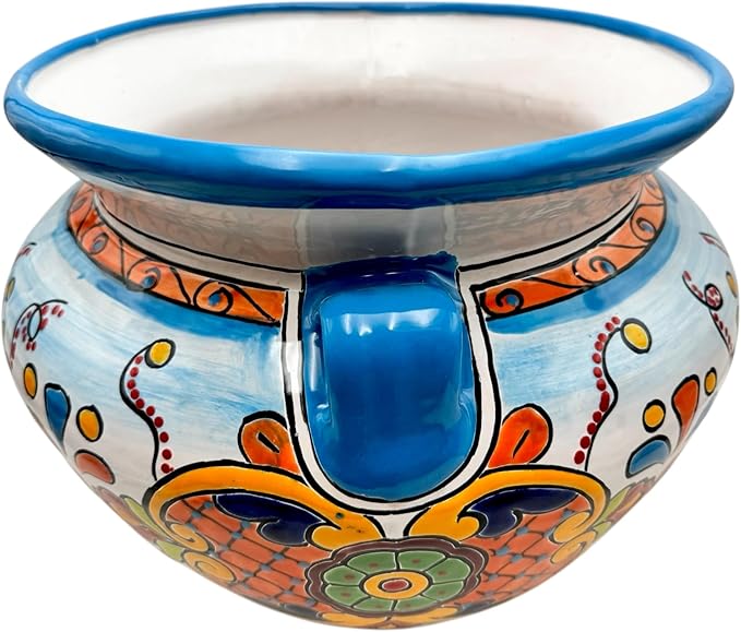 Talavera Michoacana Planter XL Pot Folk Art Multicolor Mexican Pottery Home Decor Hand Painted Garden Indoor Handmade Outdoor 18.5" (Multi 12)