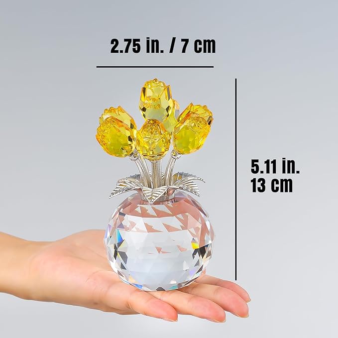 Ornalrist Crystal Yellow Rose Flower Collectible Figurine, Rose Bouquet Floral Romantic Gifts for Wife, Mom, Women on Mother's Day Valentine's Day Wedding Anniversary (5.11'' Gift Boxed)