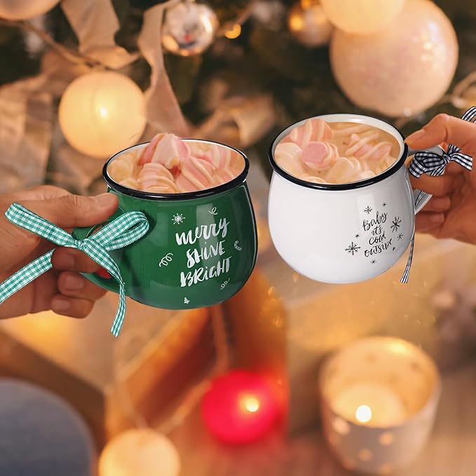 Zubebe Christmas Coffee Mugs Set of 12, 12 oz Hot Cocoa Ceramic Holiday Mugs Set for Mom, Woman, Family, Friend - Farmhouse Tiered Tray Decor, Coffee Bar Decor(Dark Green, Black, White)