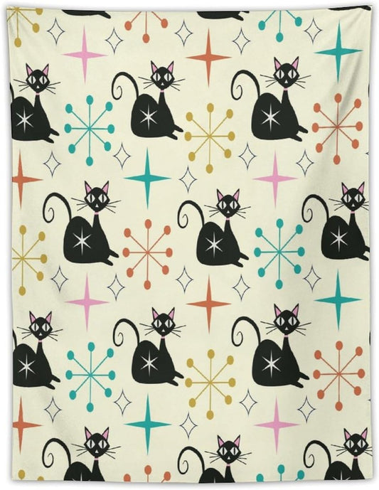 ICMOLYYENLO Abstract Cat Tapestry, Medieval Abstract Atomic Star Cat Vintage Home Wall Hanging Art Tapestry for Bedroom Living Room Dormitory 60x80 Inch