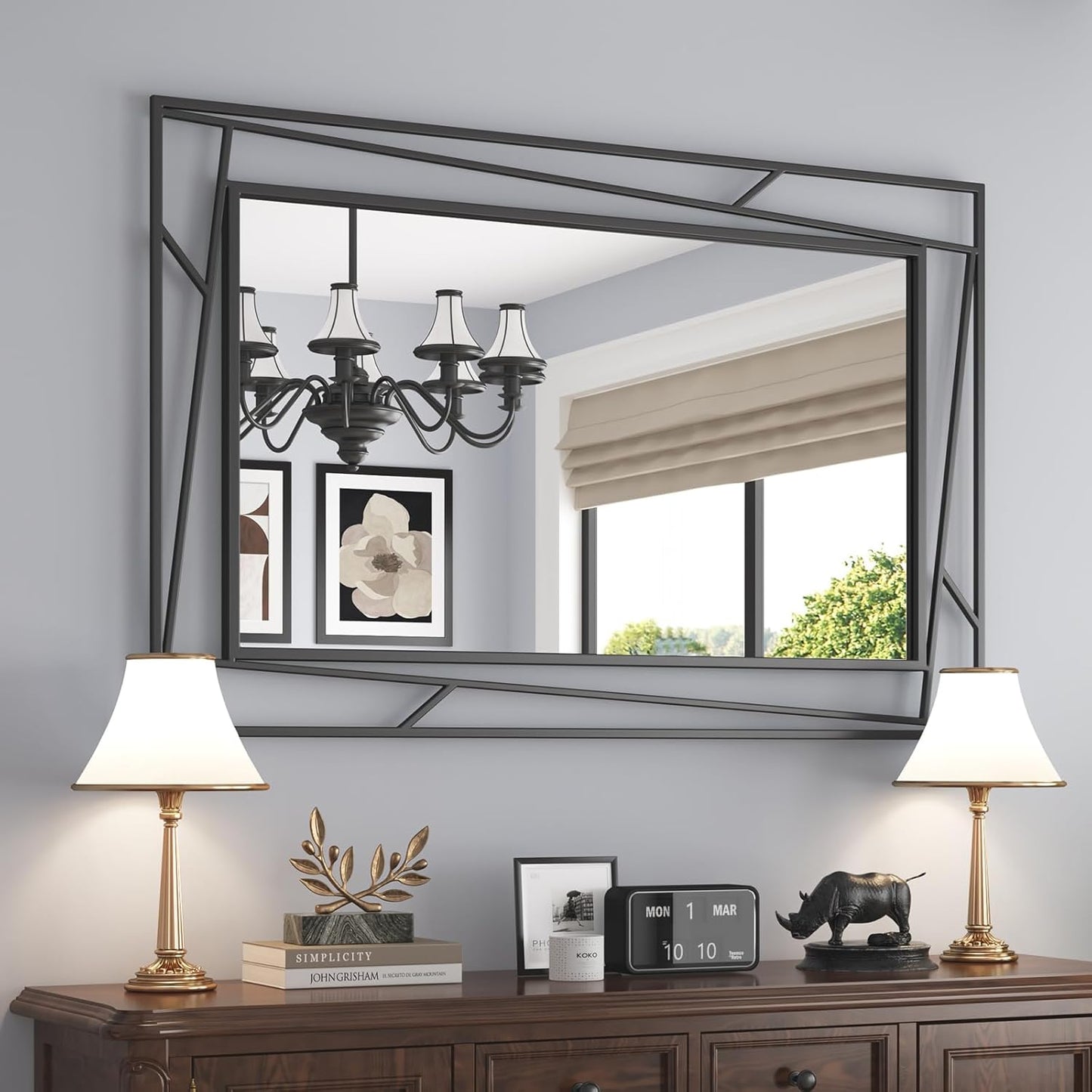 Black Mirror 48'' x 24'' Vanity Mirrors for Wall Decor Matte Black Bathroom Mirrors, Tempered Glass, Modern Farmhouse Wall Mounted Mirror for Decorative(Horizontal/Vertical)
