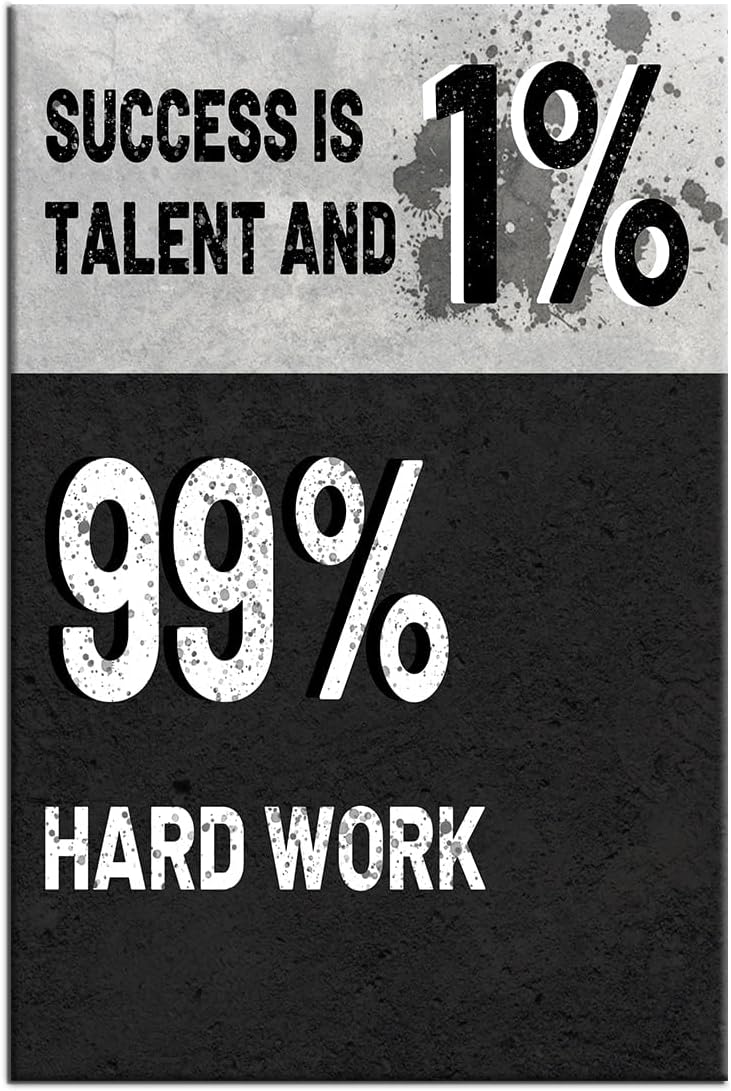 DINGFUN Inspirational Canvas Print Wall Art Motivational Success Is 1% Talent and 99% Hard Work Quotes Poster Painting Artwork for Bedroom Office Gym Picture Decoration Ready to Hang [12''Wx18''H]