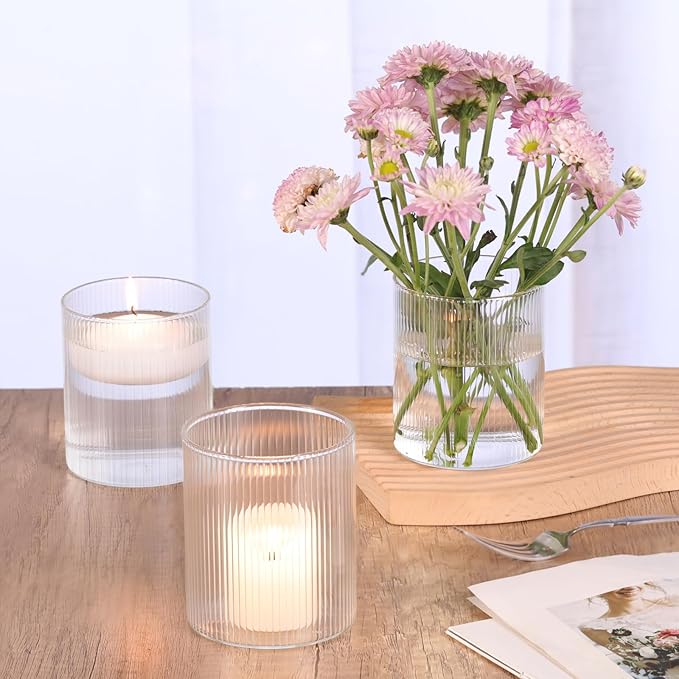 Glass Cylinder Vases for Centerpieces - 4 Inch Small Flower Vase for Wedding Decorations, Clear Glass Flower Vases Floating Candle Holder for Table Centerpiece Wedding Home Decor (6 Pack)