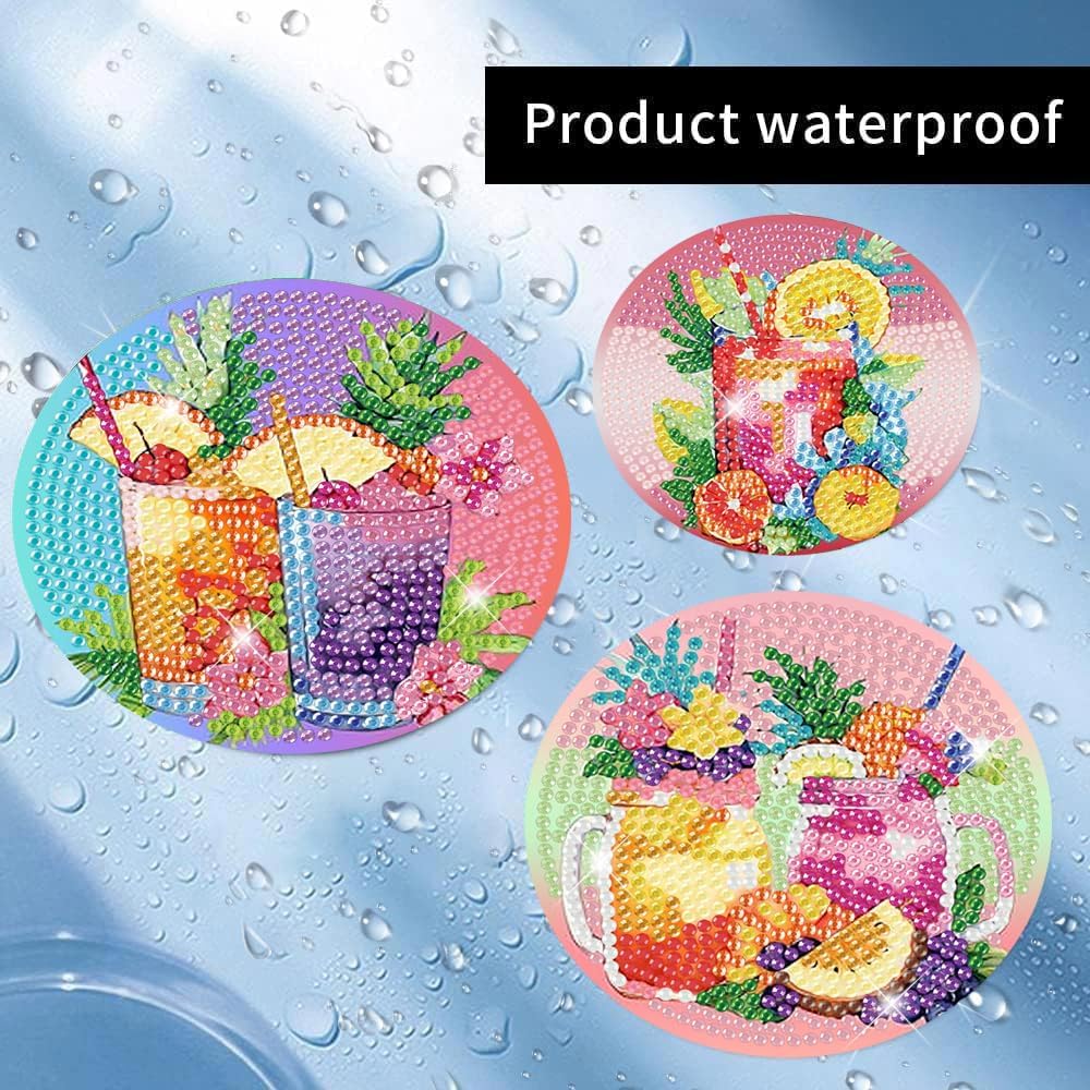 Meothan 8 Pcs Diamond Art Coasters Kits for Adults with Holder Cork Pads, Diamond Dots Art Painting Coasters Crafts Kit for Home Office Decor (Summer Cocktails)