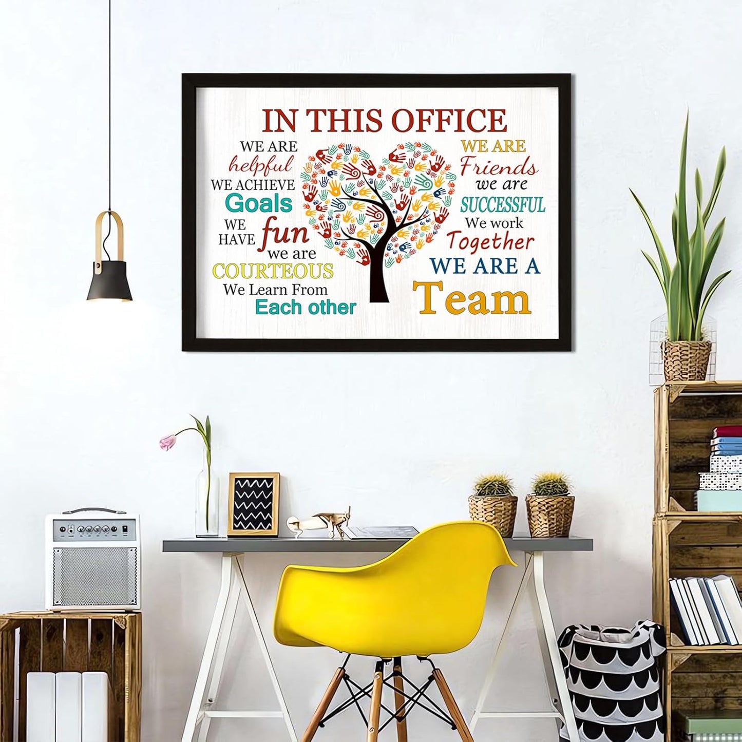 In This Office We Are A Team Wall Decor 24x18 Inch Frame Office Inspirational Wall Art, Motivational Teamwork Wooden Hanging Sign