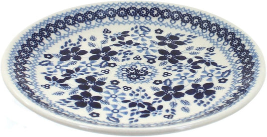 Blue Rose Polish Pottery - Vintage Blue Daisy Dessert Plate - 7" Diameter - Beautiful Plate for Cake, Appetizers, or Snacks
