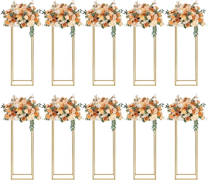 10pcs Gold Flower Stand,31.4'' Metal Column Flower Stand,Gold Centerpieces for Table Wedding Party,Tall Geometric Floral Vase Stands, Flower Rack