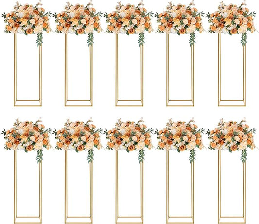 10 Pcs Metal Flower Stand for Wedding Centerpieces Stand Column Vases Wedding Flower Stand Rectangular Geometric Gold Centerpieces Stands for Wedding Decorations Home Party Event (10Pcs 31.49inch)