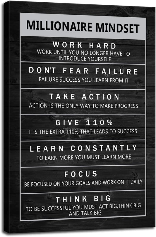 Inspirational Canvas Wall Art Motivational Entrepreneur Proverbs Millionaire Mindset Inspirational Painting Poster Print Artwork Office Wall Decoration Frame Ready to Hang[12" W X 18" H]
