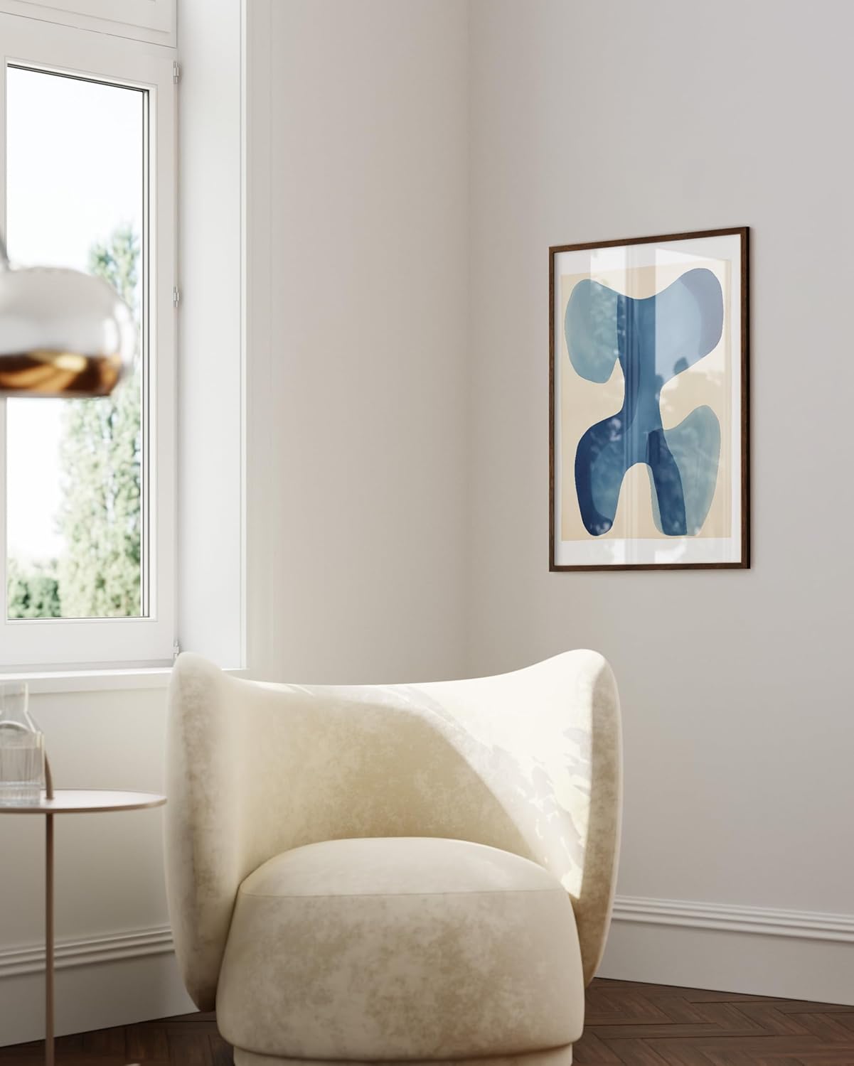 HAUS AND HUES Modern Abstract Wall Art - Blue and Green Living Room Art, Modern Artwork for Walls, Minimalist Picture for Living Room(Blue Shapes, Walnut Frame, 24x36)