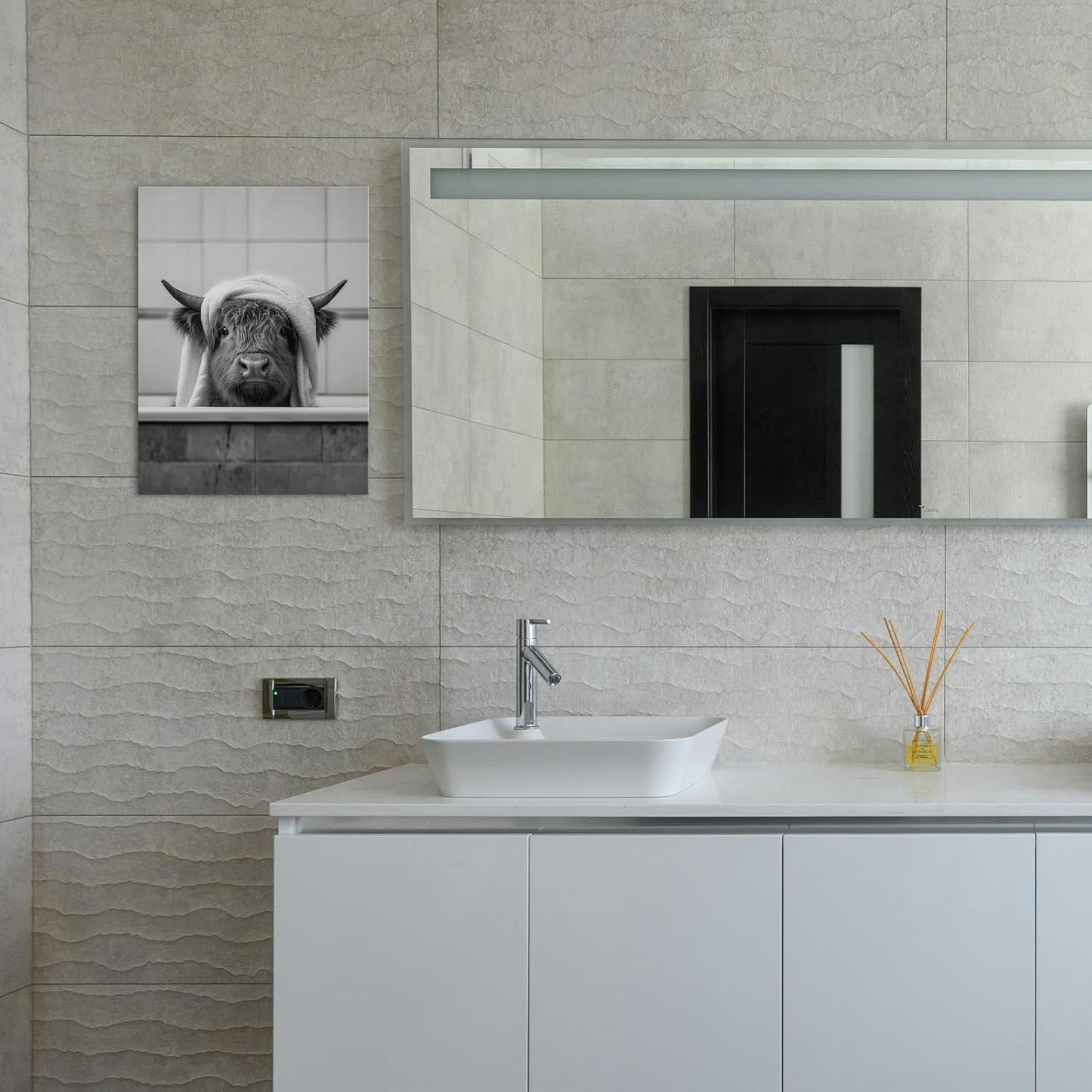 Funny Highland Cow Wall Art with Wooden Frame Ready to Hang - 12x15.7 Inch Waterproof Funny Decor Bathroom Decor, Bathroom Highland Cow Pictures Wall Art for Room