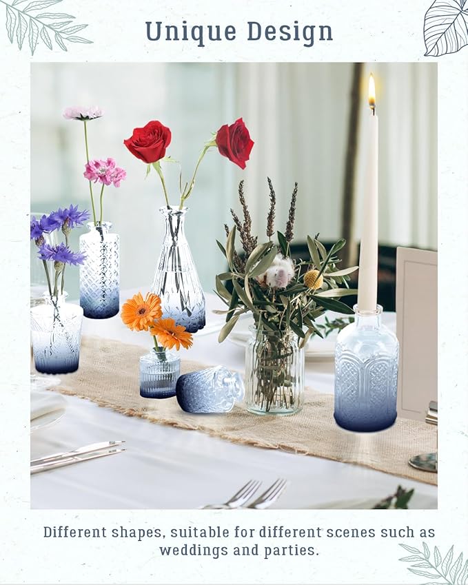 Yirilan Bud Vases Set of 32 PCS, Small Flower Vases for Table Centerpieces, Mini Vases for Single Stem Flowers, Glass Vases for Centerpieces, Wedding & Home Decor, Clear (Blue Gradient, 32 pcs)