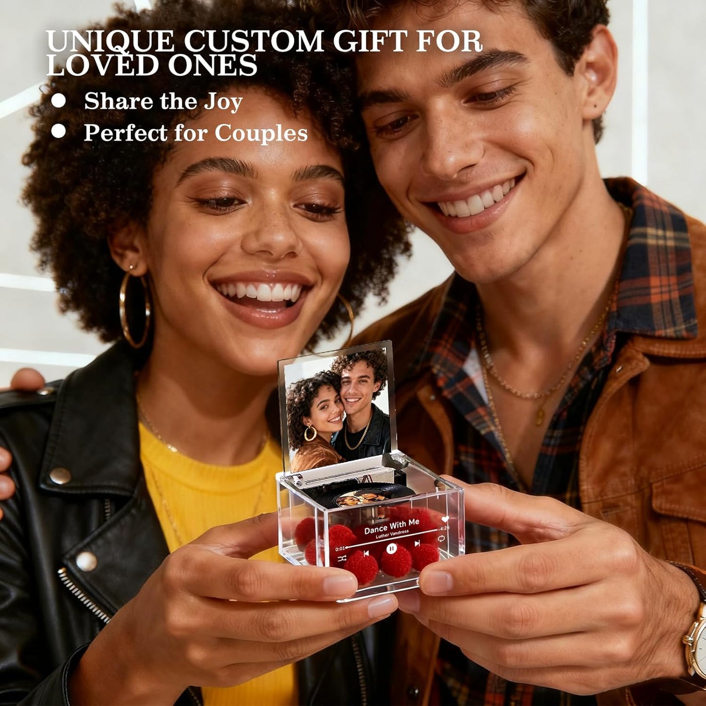 Custom Music Box, Custom Vinyl Record with Light, Music Decor with Text Photo and Any Song, Personalized Gifts Anniversary Birthday Chrismas Valentine’s Day for Couple, Lover, Boyfriend, Girlfriend