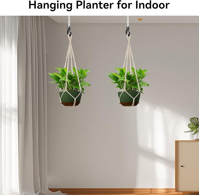 USLAI Macrame Plant Hanger Indoor Outdoor, Up to 4-15 inch Pot, Heavy 20lb Planters, Extra Long Strong Hanging Planter Basket, Boho Home Decor, 35 Inch, Ivory, Set of 2 (POTS NOT Included)
