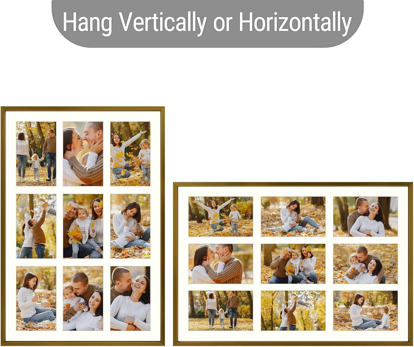 Frametory - 13.6x19.7 Aluminum Collage Picture Frame - Display 4x6 Pictures with 9 Openings Mat - Real Glass Front - Horizontal/Vertical Wall Mount - Bronze 1 Pack