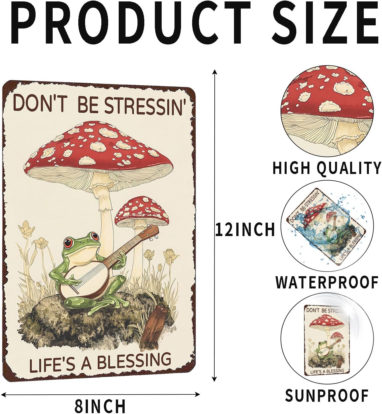 Metal Signs Don't Be Stressin' Life's A Blessing Frog Tin Sign Vintage Wall Decor for Garden Outdoor Yard Home Office Outside Bathroom Kitchen 12×8 Inch