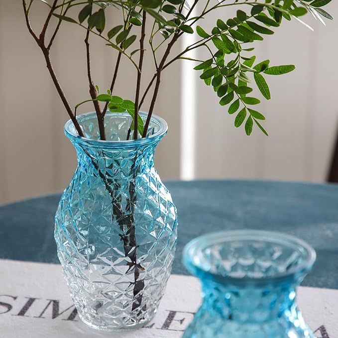 Vase for Flowers Small Glass Vases for Home Decor Table Centerpieces Living Room Bedroom Bookshelf Kitchen Modern Office Wedding Decoration Vintage Flower Vases Blue White
