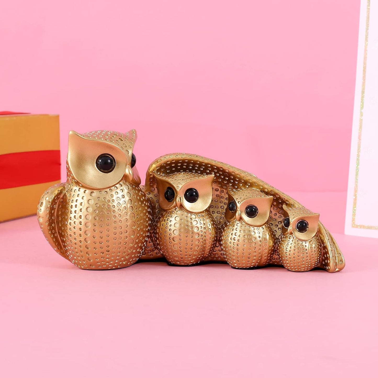 Cute Family of Four owl Figurines Home Décor Sculpture with Three Baby Owls Décor for Shelf Gifts Decoration for Birds Lovers Home,Office, Bookself