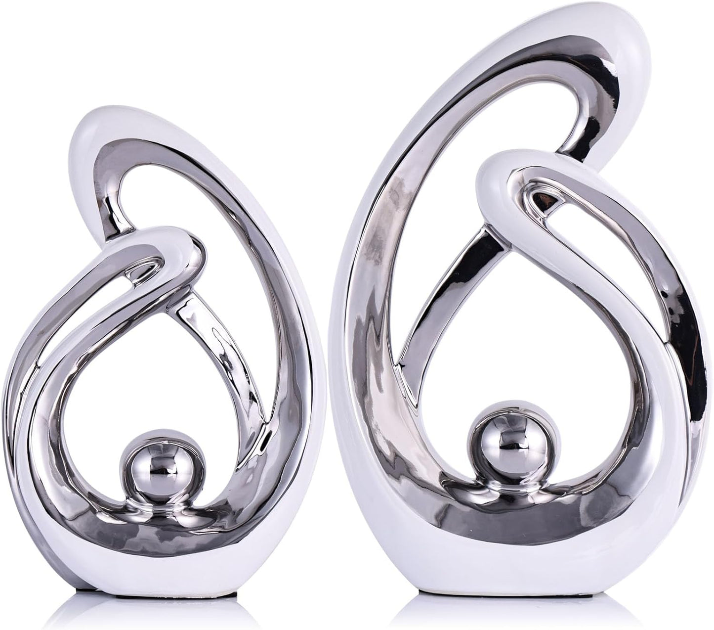 Home Decor Accent,Porcelain Art Mid Century Bookshelf Decorations,Gold Centerpieces for Tables,Abstract Ceramic Statue Sculpture for Coffee Table Mantel Tv Stand Centerpieces (White Silver, Large)