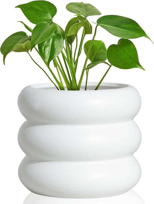 6.5 Inch Modern White Ceramic Planter Pot with Drainage Holes, Suitable for Indoor Plants, Cute Unique Planters for Home & Office Decor
