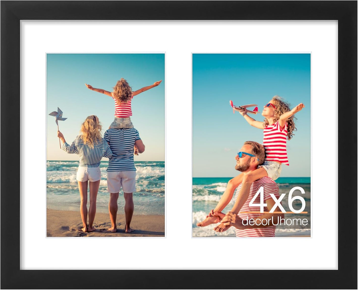 decorUhome 8x10 Picture Frames Collage Wall Decor, Display 2Pcs 4x6 Photos with Mat or 1Pcs 8x10 Unmatted, 2 4x6 Collage Picture Frames for Wall Mounting, Black