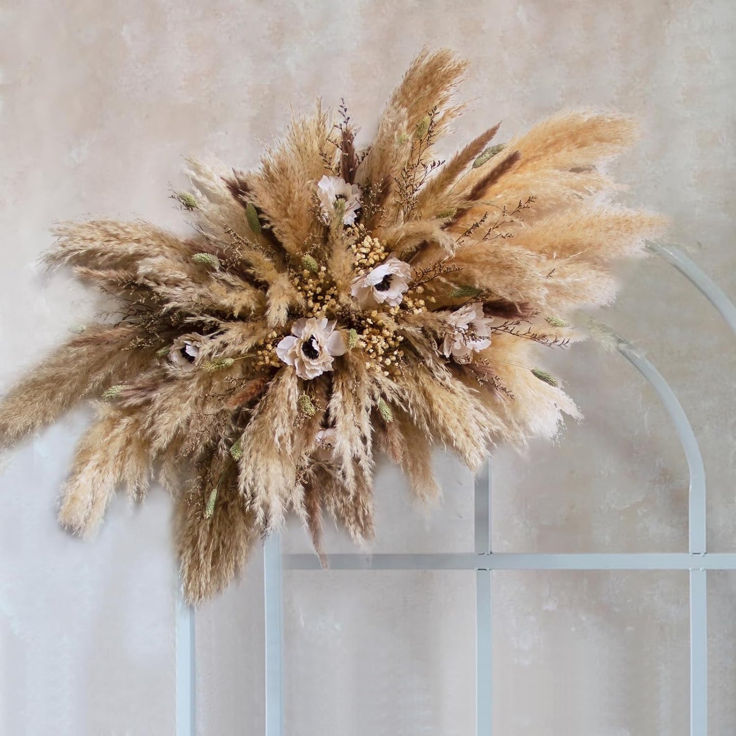 Dried Flowers Boho Decor Kit - Natural Pampas Grass, Bunny Tails & Baby’s Breath for Vase, Wedding Decor, Farmhouse & Bathroom Decor