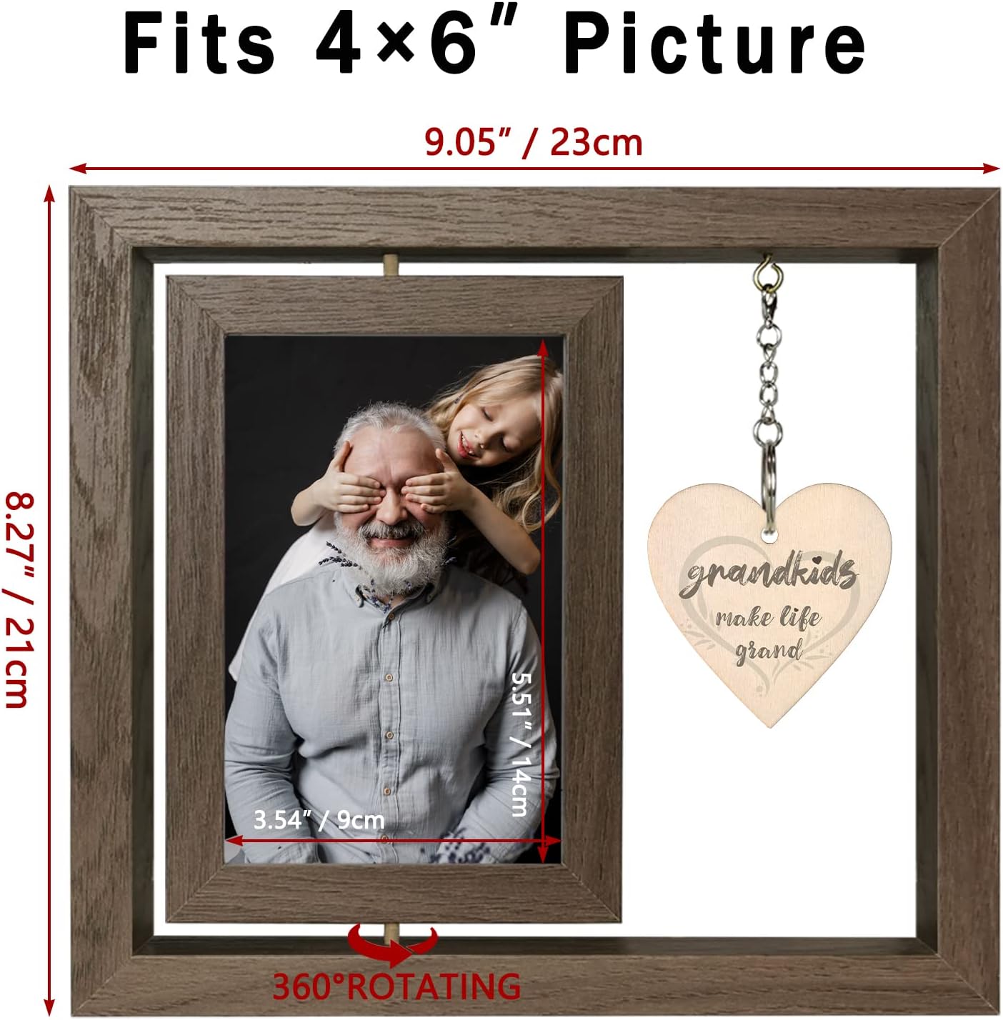 Grandkids Make Life Grand Grandparents Picture Frame, Rotating Floating Grandkids Photo Frame for Christmas Birthday, Display Two 4x6