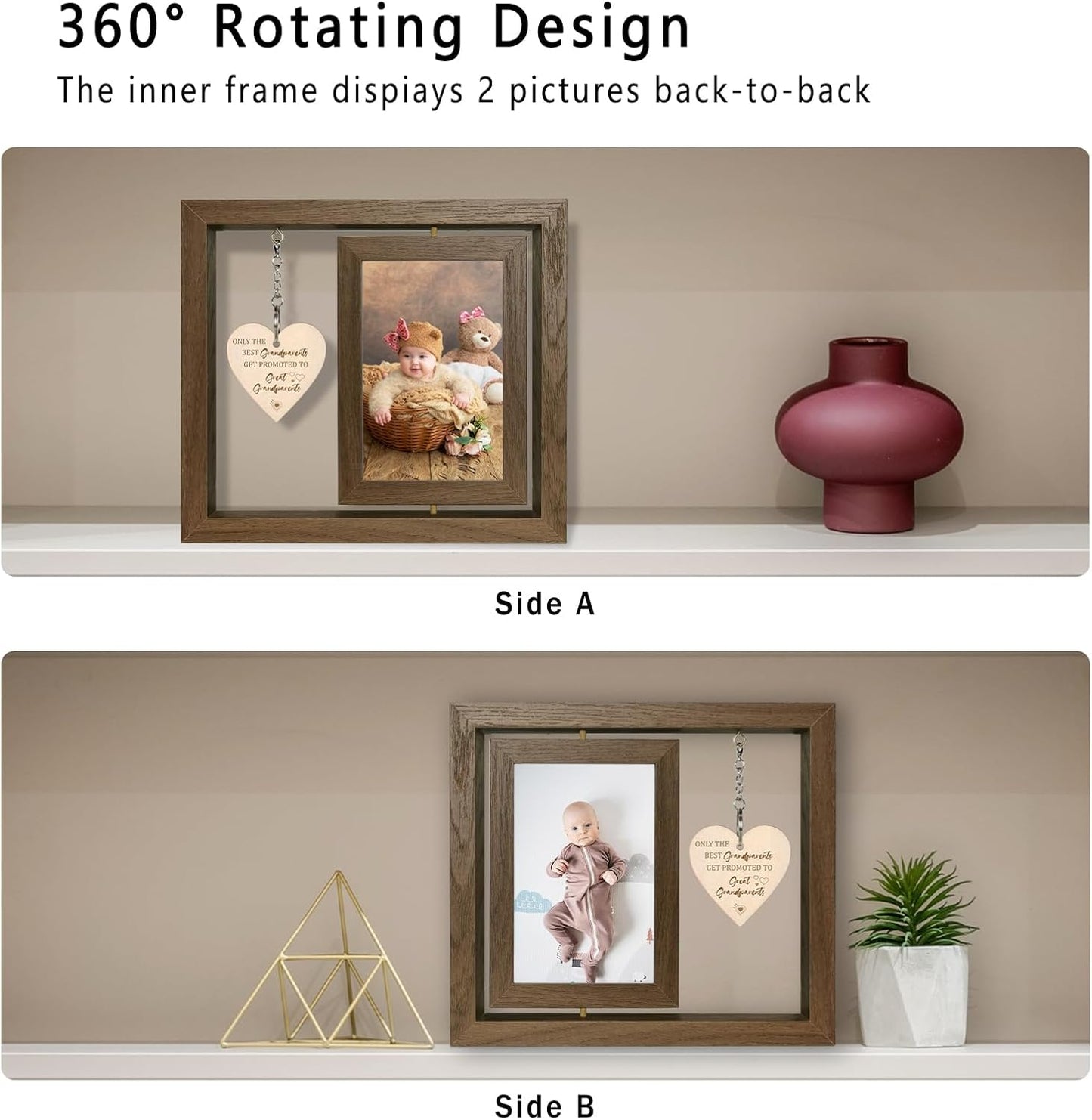 Great Grandparents Gifts - Rotating Wooden Great Grandparents Picture Frame for Two 4x6 Photos - Glass Cover, Gift Box Included - Only the Best Grandparents Get Promoted to Great Grandparents