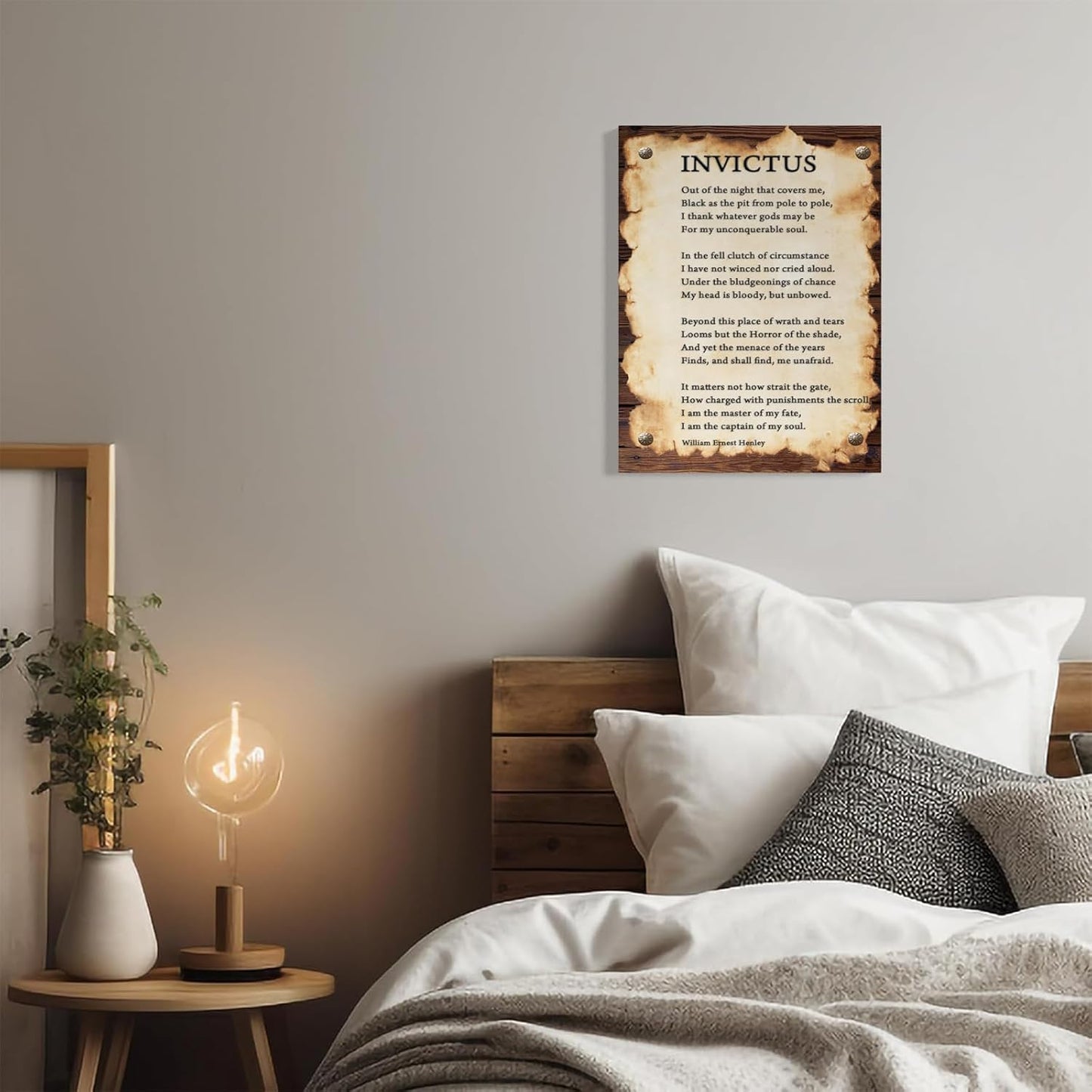 Invictus Poem Quotes Wall Art Inspirational Canvas Print Wall Decor Modern Art Motivational Poetry Poster Painting Artwork Wall Decor For Home Office Wooden Frame Ready To Hang Framed 12 * 18 Inch