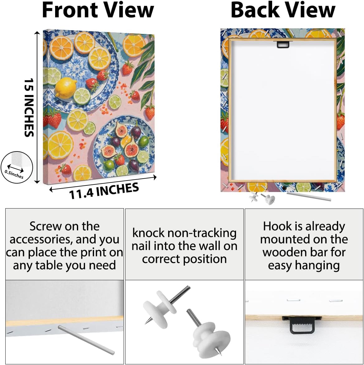 Italy Lemon Wall Art, Citrus Fruit Botanical Still Life Oil Painting Canvas Framed Prints Modern Decorations, Summer Aesthetic Theme Poster for Living Room Dining room Entryway Farmhouse