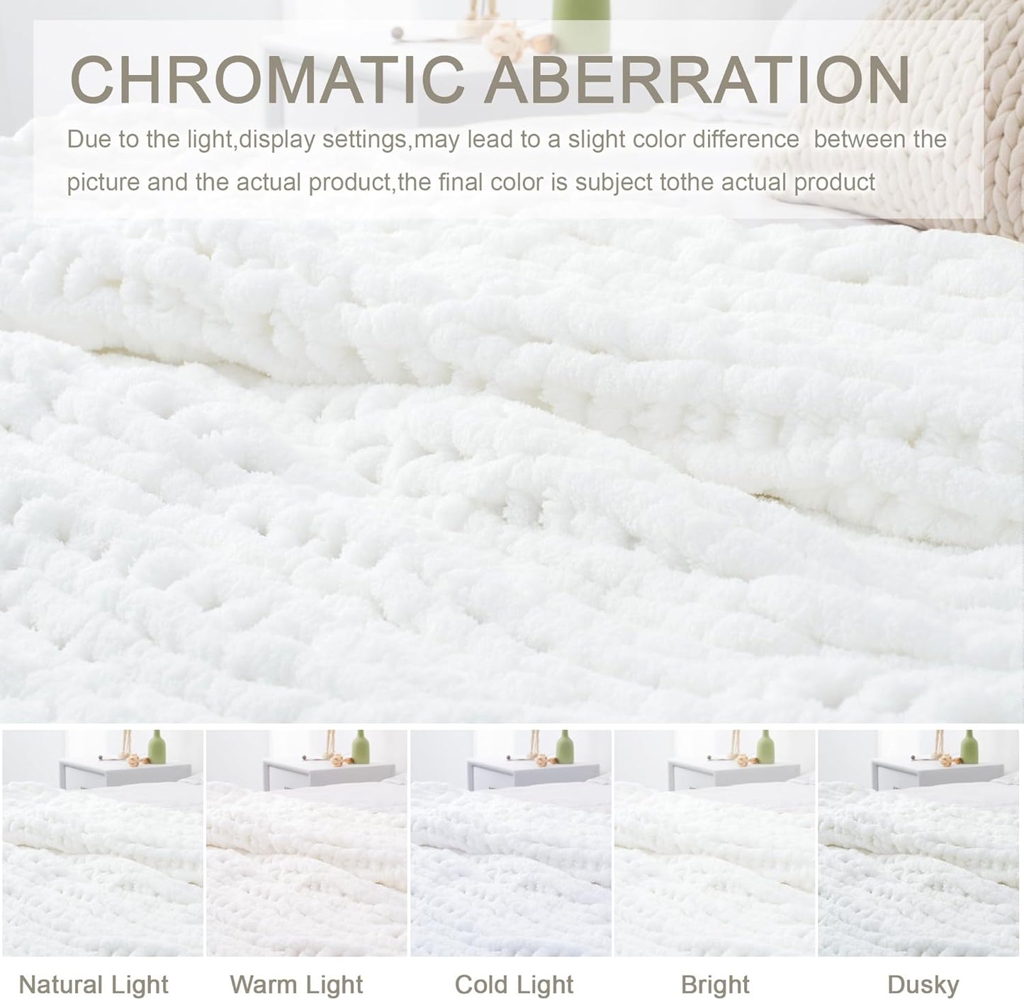 Chunky Knit Throw Blanket 60"X 80", 100% Handmade with Soft Chenille Yarn, 6.7lbs Thick Cable Knitted Blankets, Large Rope Knot Crochet Throws for Couch Sofa Bed Home Decor, Snow White